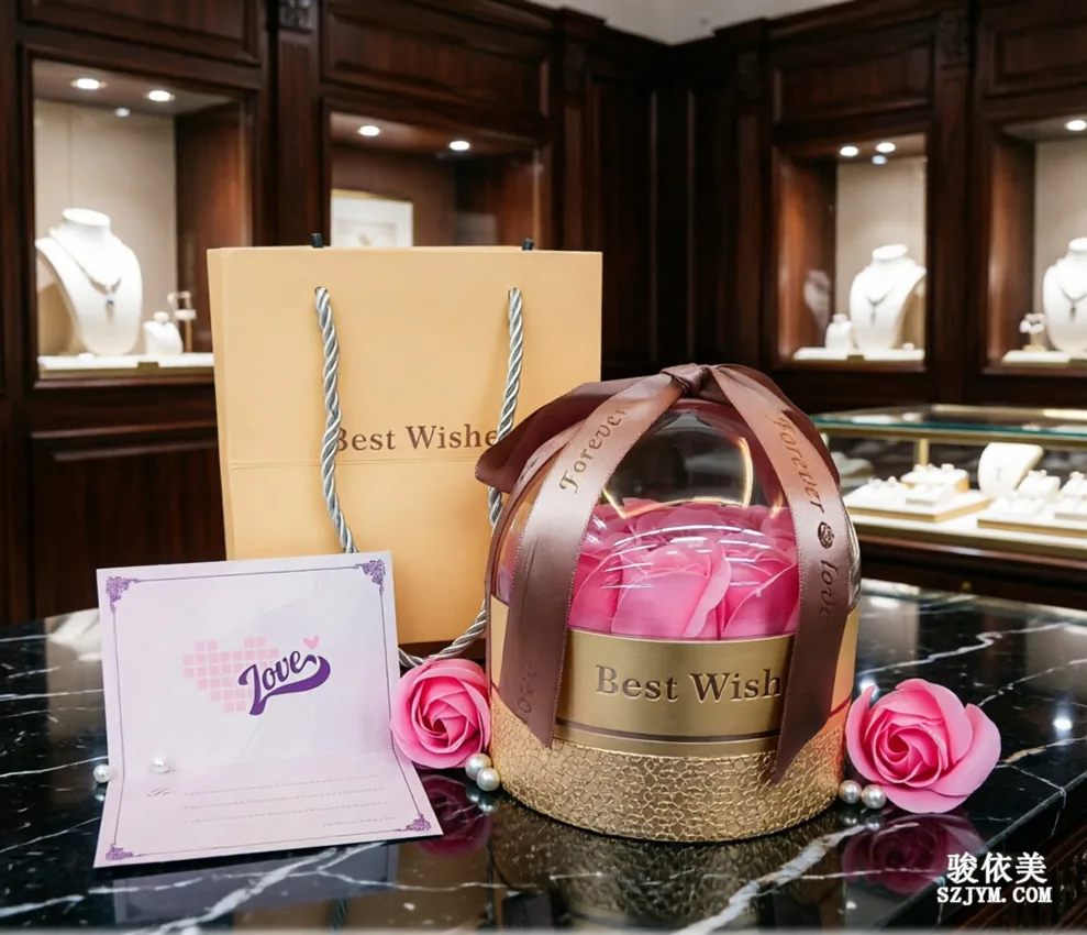 Junyimei Jewelry Store's Romantic Preserved Flower Gift Box and Exquisite Greeting Card, Conveying Love and Blessings SH60