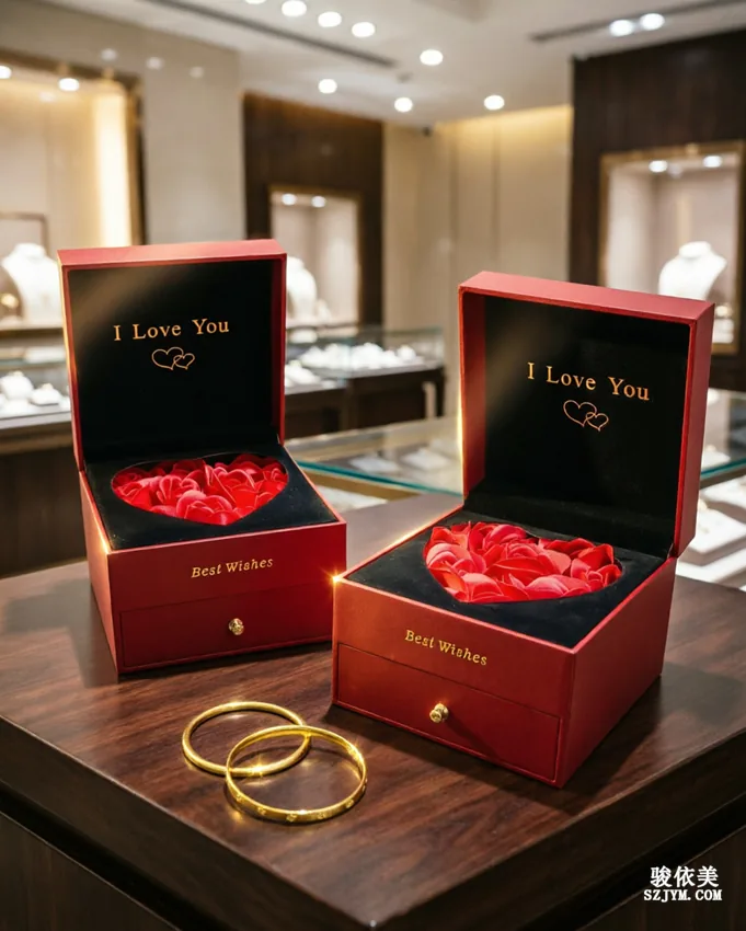 Junyimei Jewelry Store&amp;#039;s Red Heart-shaped Preserved Flower Gift Box with Gold Bracelets, Conveying Deep Love and Best Wishes SH61