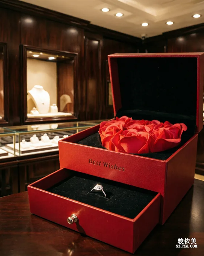 Junyimei Jewelry Store&amp;#039;s Red Heart-shaped Preserved Flower Gift Box with Gold Bracelets, Conveying Deep Love and Best Wishes SH61