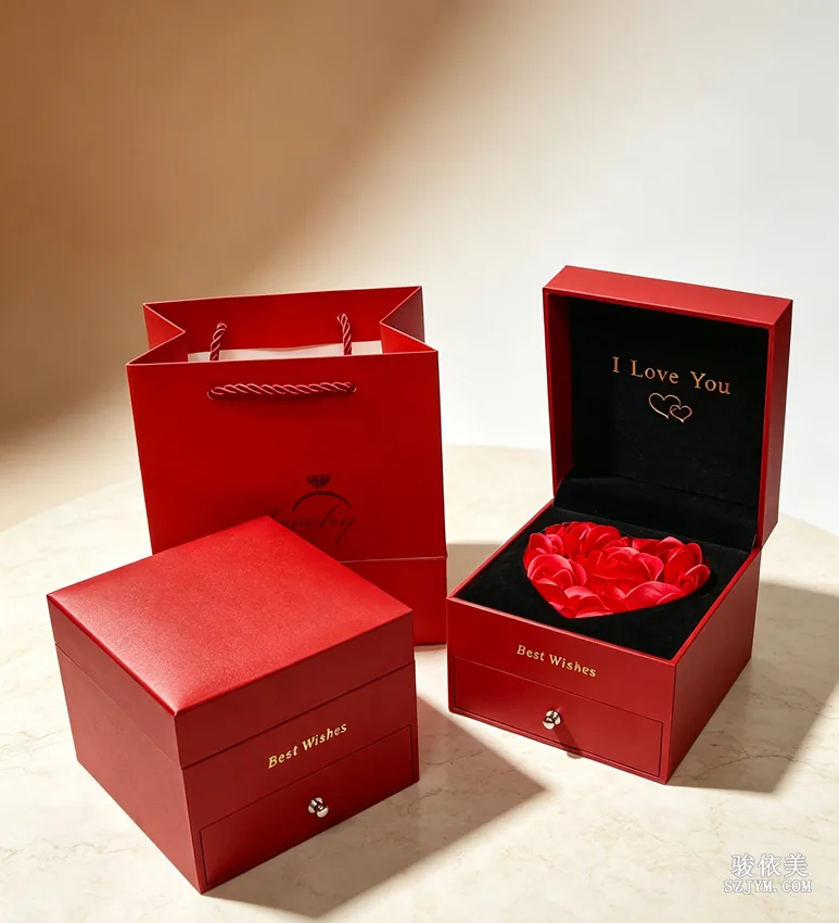 Junyimei Jewelry Store&amp;#039;s Red Heart-shaped Preserved Flower Gift Box with Gold Bracelets, Conveying Deep Love and Best Wishes SH61