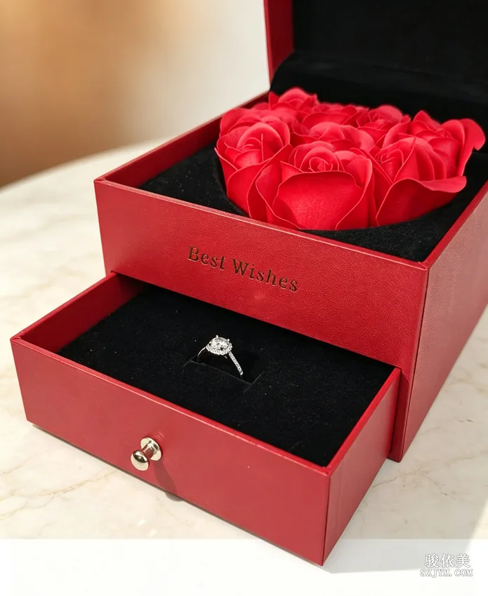 Junyimei Jewelry Store&amp;#039;s Red Heart-shaped Preserved Flower Gift Box with Gold Bracelets, Conveying Deep Love and Best Wishes SH61